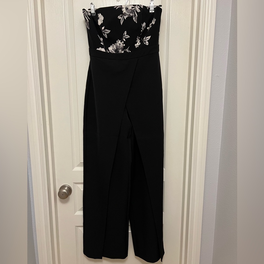 White House Black Market Black Strapless Split-Leg Jumpsuit